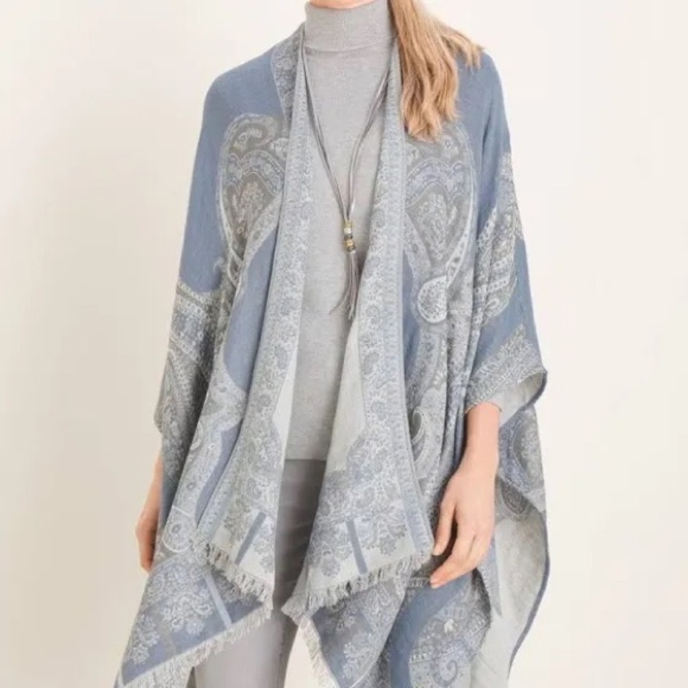 NWT Chico’s Paisley Swirl Jacquard Ruana Wrap, OS / One Size